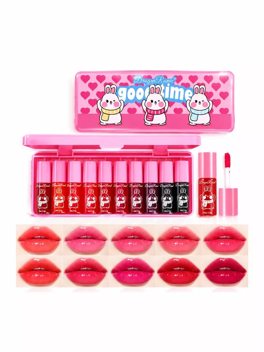10 Colors Lip Tint Stain Set - Long Lasting Waterproof Lip Gloss