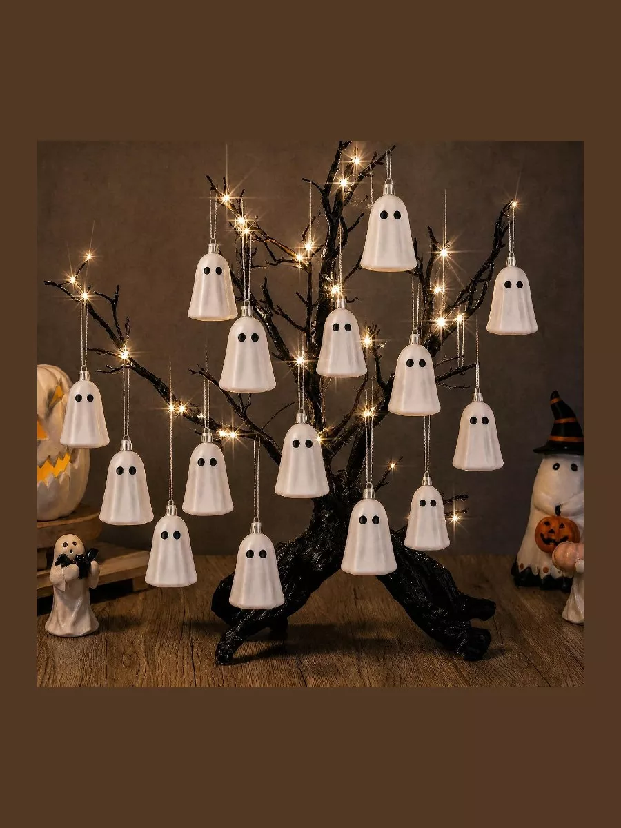 12-Pack Mini Ghost Hanging Ornaments for Halloween Tree Decor - White