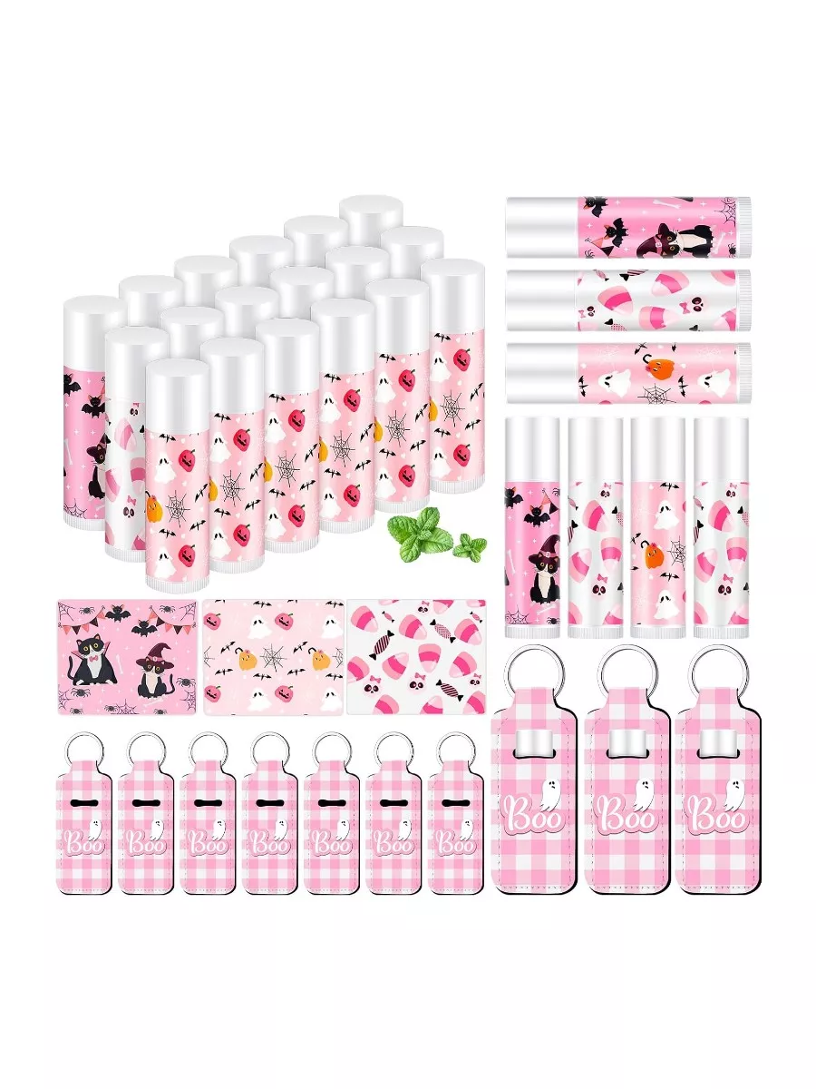 18 Set/36 Pcs Halloween Party Favors Lip Balms and Holder, Pink
