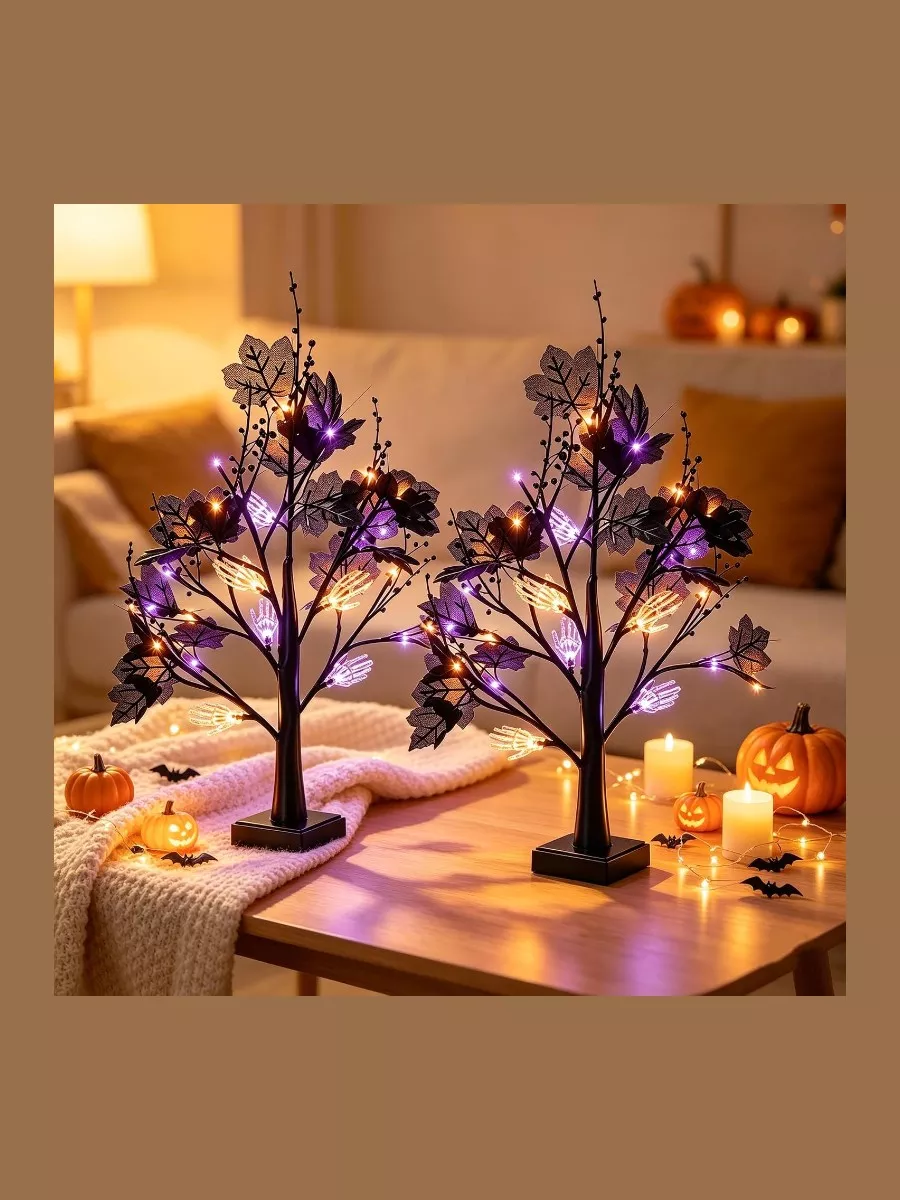 2-Pack Halloween Black Tree Lights with Timer
