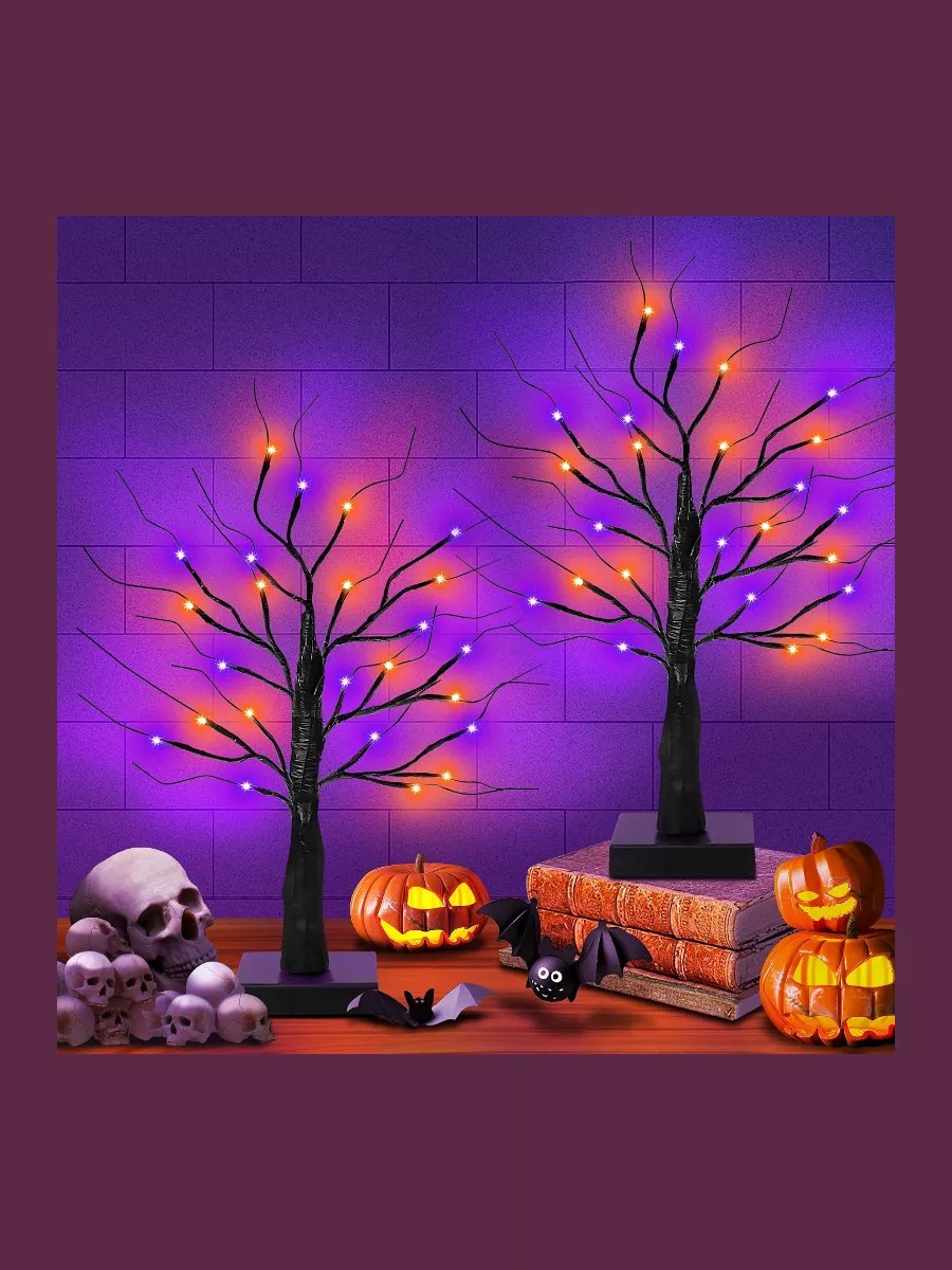2 Pack Halloween Decorations Indoor, 24In Halloween Tree with Light
