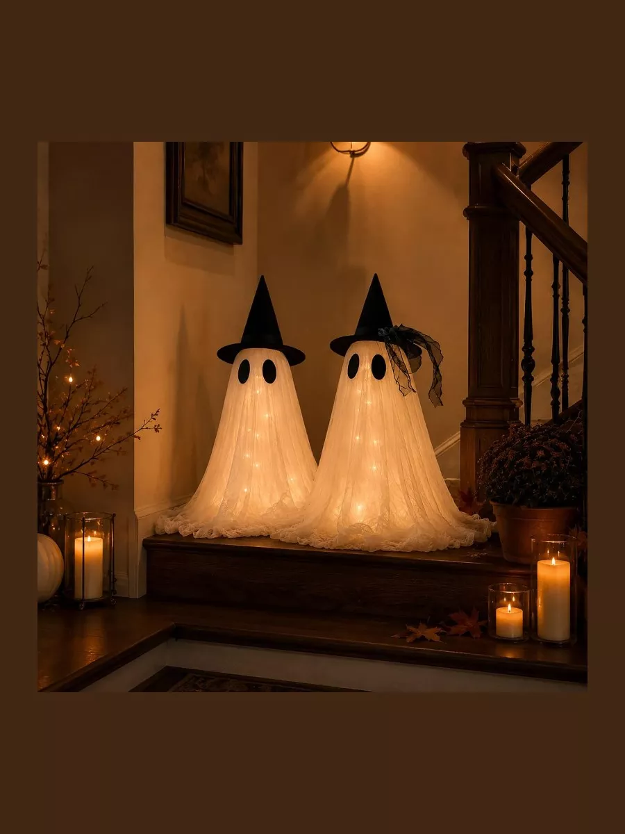 2-Pack Halloween Ghost Decor Set with USB Remote Lights