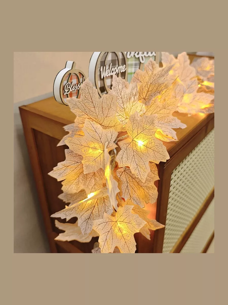 2 Pack Lighted Fall Garland with Lights Battery Operated (Dried White)