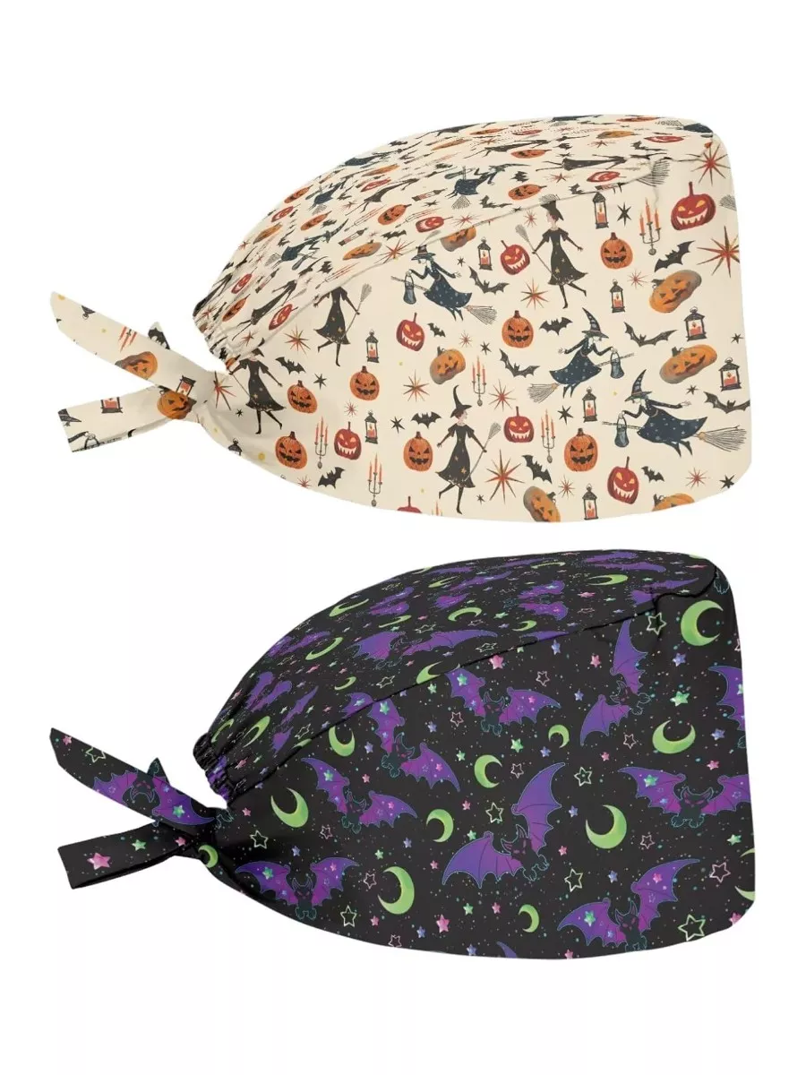 2-Pack Scrub Cap with Sweatband and Adjustable Tie Back Turban Beanie