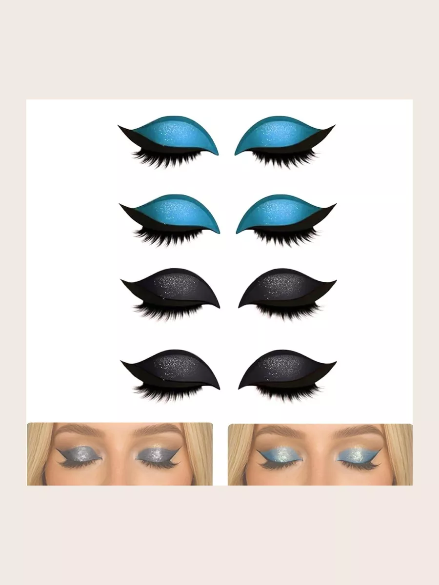 2025 New Fast Eye Makeup Stickers - 3D Waterproof Lazy Eyeshadow Eyelash Patch, 2-in-1 Self-Adhesive False Lashes for Party & Prom 4 Pair (Blue+Black)
