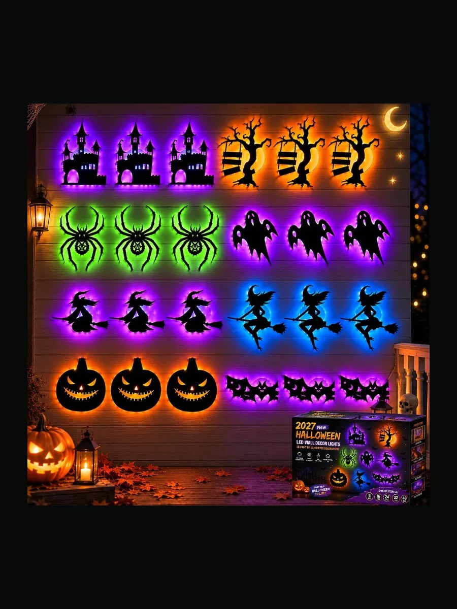 2027 New Halloween LED Wall Decor 3D Light Up Bats Decoration, 24pcs