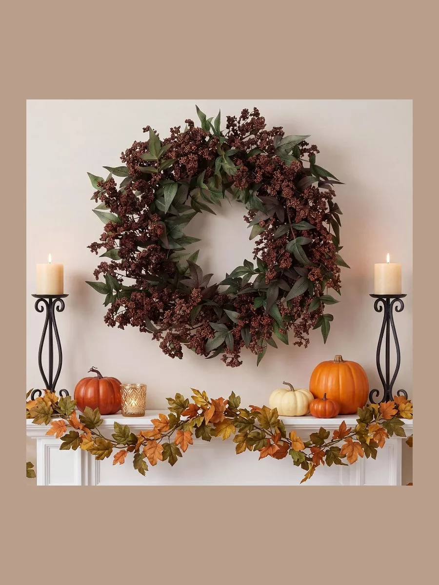 21 Inch Fall Wreaths for Front Door Autumn Berry Wreath