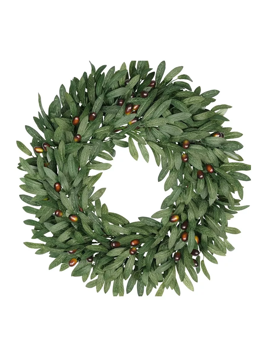 22 Inch Eucalyptus Olive Wreath with Olives - Green
