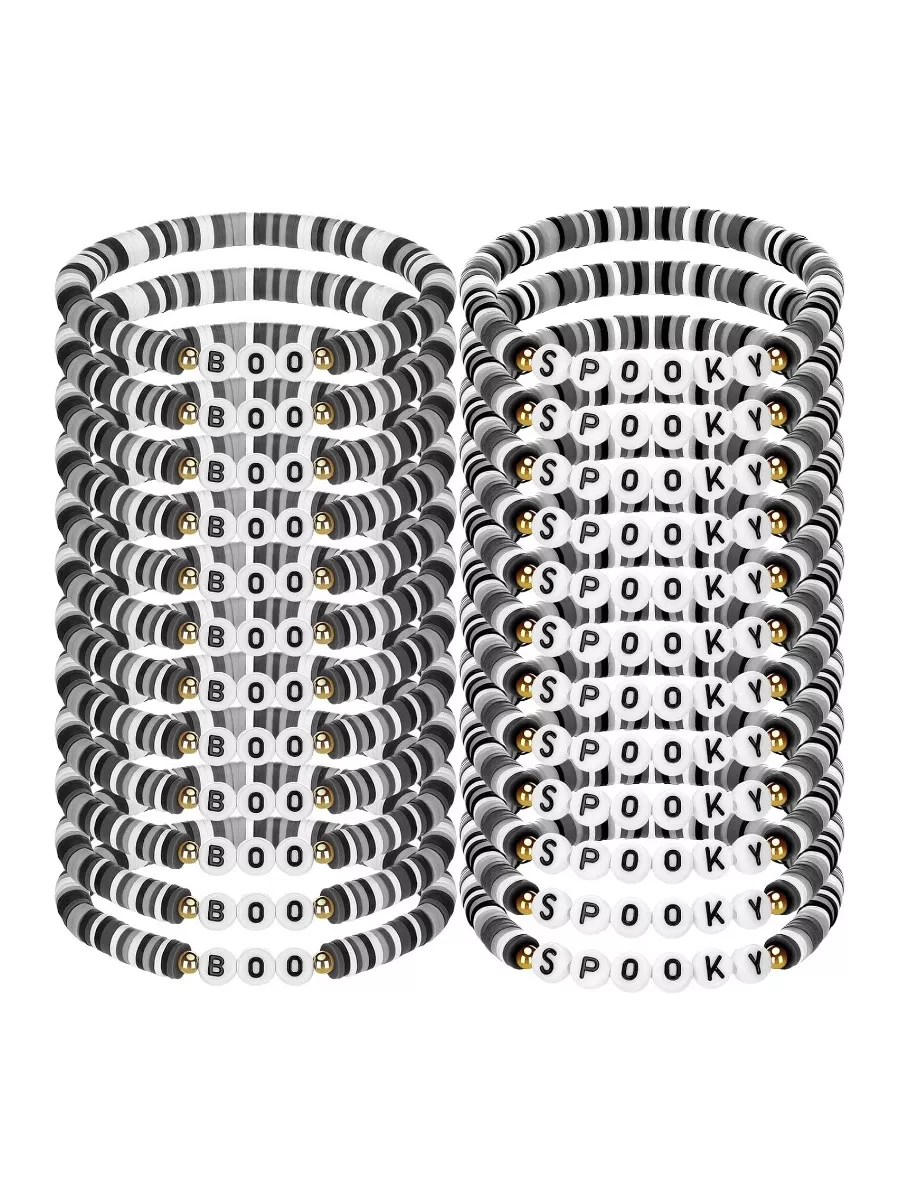 24 Pcs Spooky Boo Halloween Bracelets, Black and White