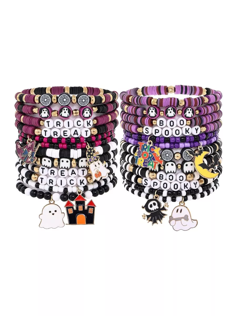24-Piece Beaded Friendship Bracelets for Women - Handmade Stackable Clay Beads - Holiday Jewelry Set