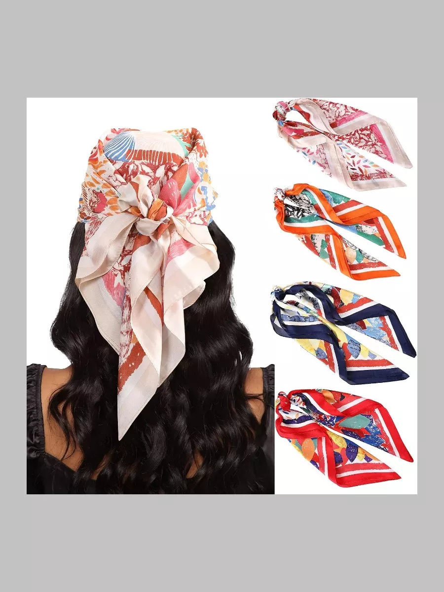 27.5 Inch Satin Square Head Scarf 4-Piece Set