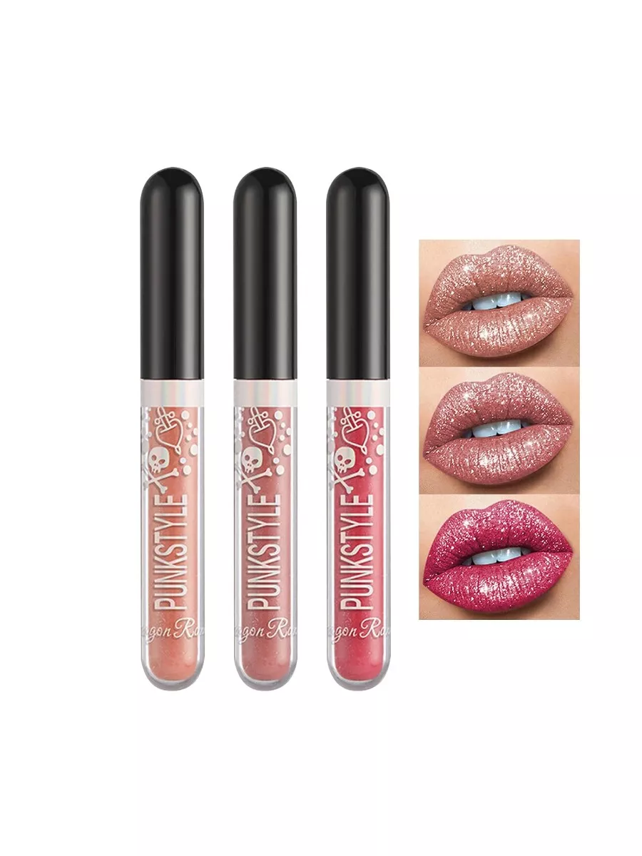 3-Piece Glitter Liquid Lipstick Set Red Pink Lip Gloss Kit - Set A