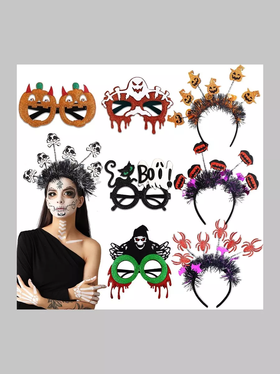 8-Piece Halloween Glasses and Headbands Set