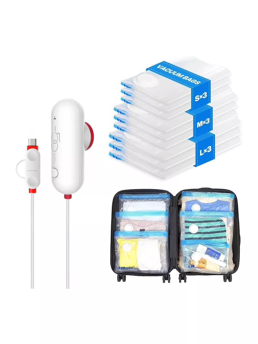 9 Pack Travel Vacuum Storage Bags with USB Pump