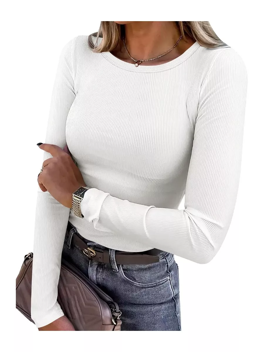 ANRABESS Women Long Sleeve Shirts Ribbed Fitted Tops