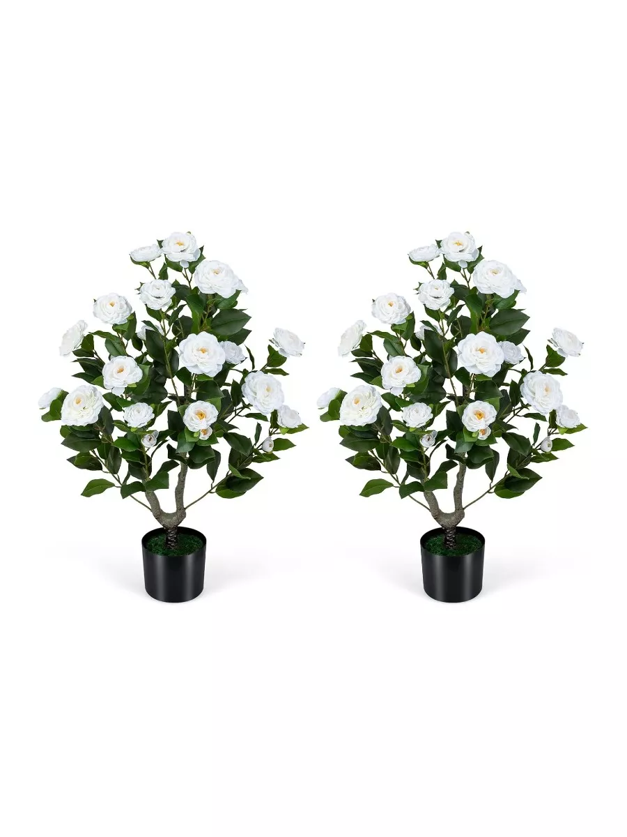 Artificial Camellia Tree with Cement Pot