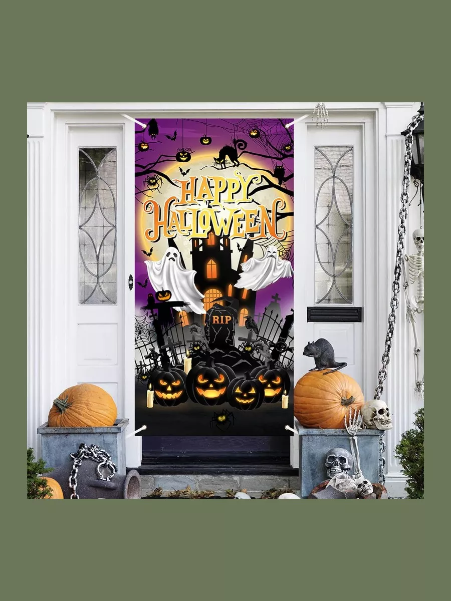 Avezano Purple Cemetery Halloween Door Cover