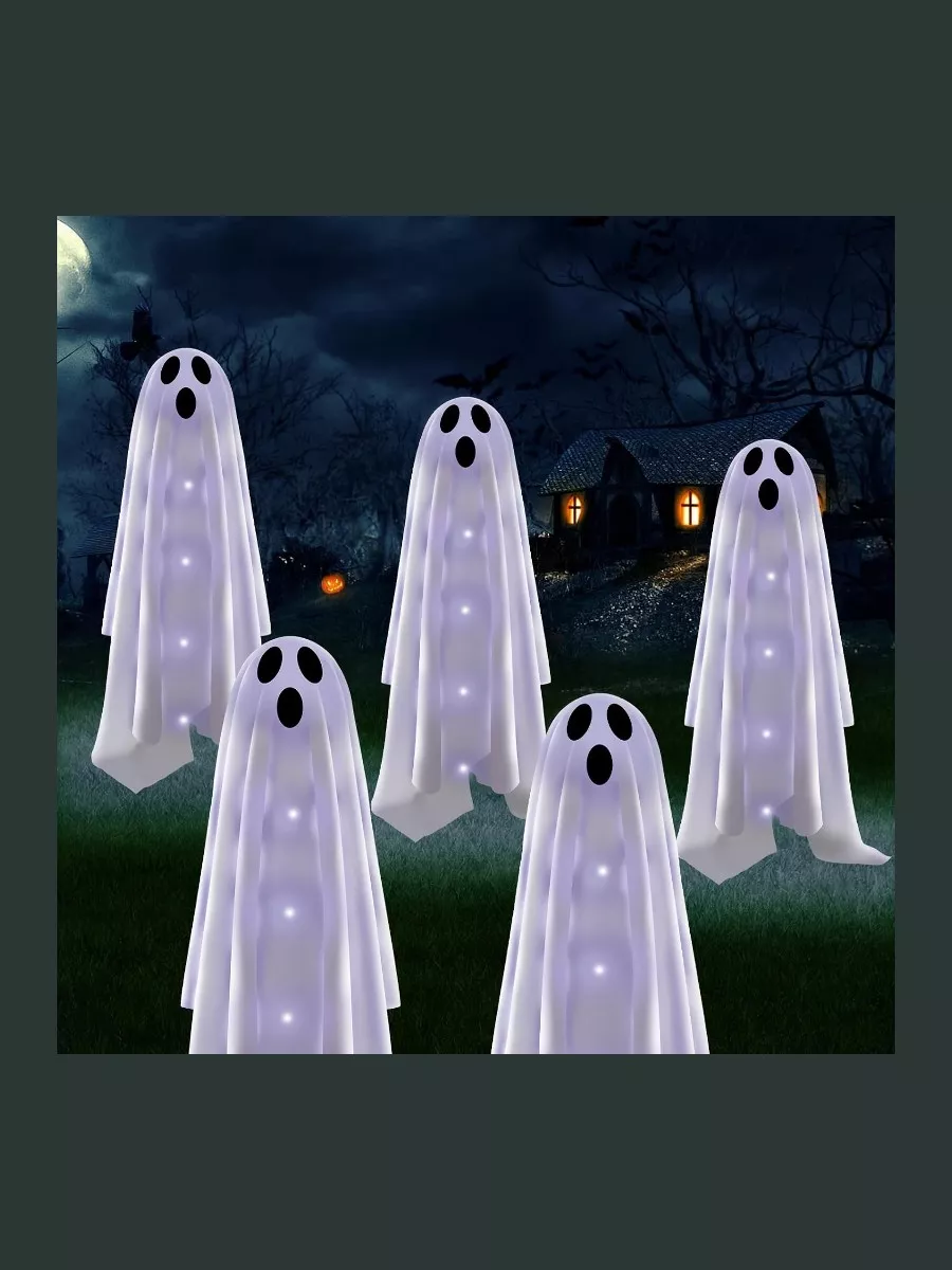 Betrihyes Solar Powered Halloween Ghost Path Lights (6 Pack) – Cold White