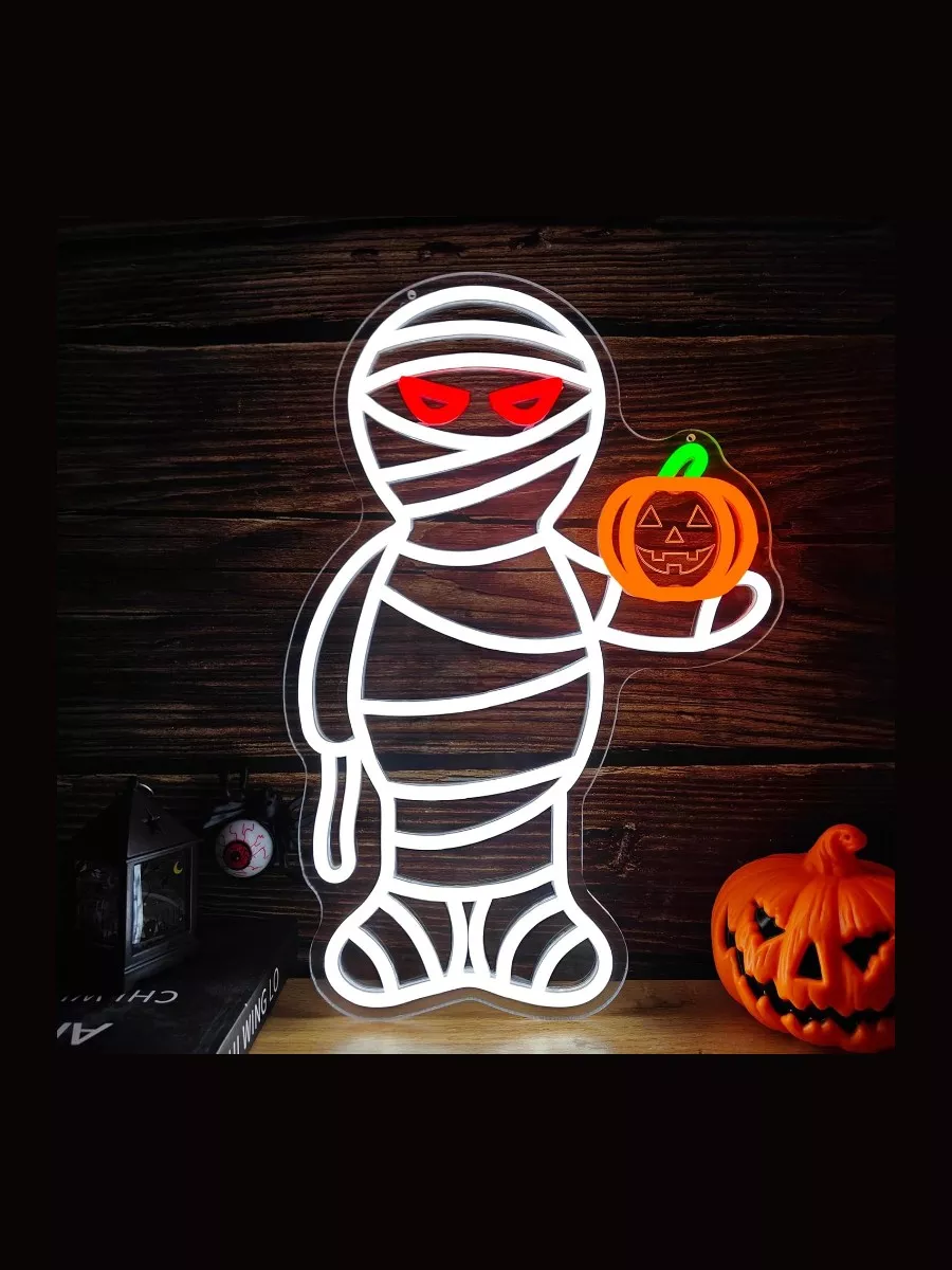 Geeinar Mummy & Pumpkin Halloween Neon Sign