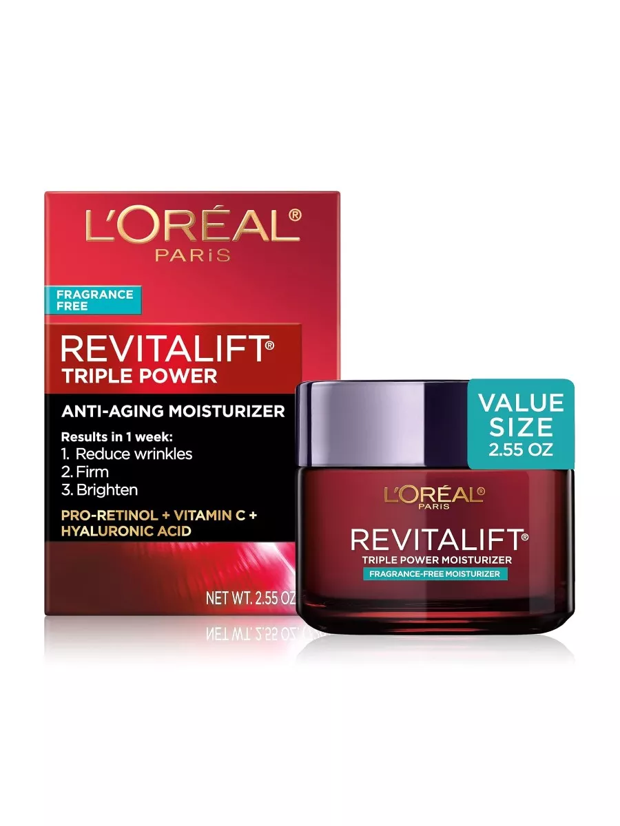L'Oreal Paris Revitalift Triple Power Anti-Aging Face Moisturizer, Fragrance Free, 2.55 Oz