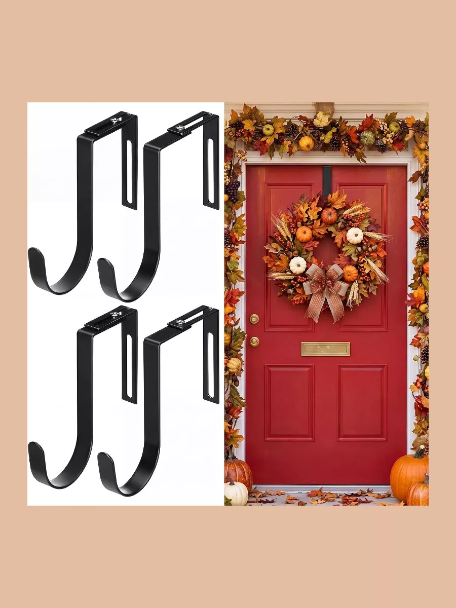 LEIFIDE 4-Pack Width Adjustable Wreath Hanger for Door, Black