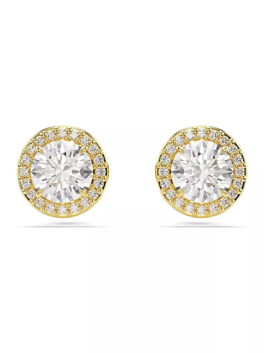 Swarovski Una Stud Earrings, Round Cut, Gold-Tone Finish