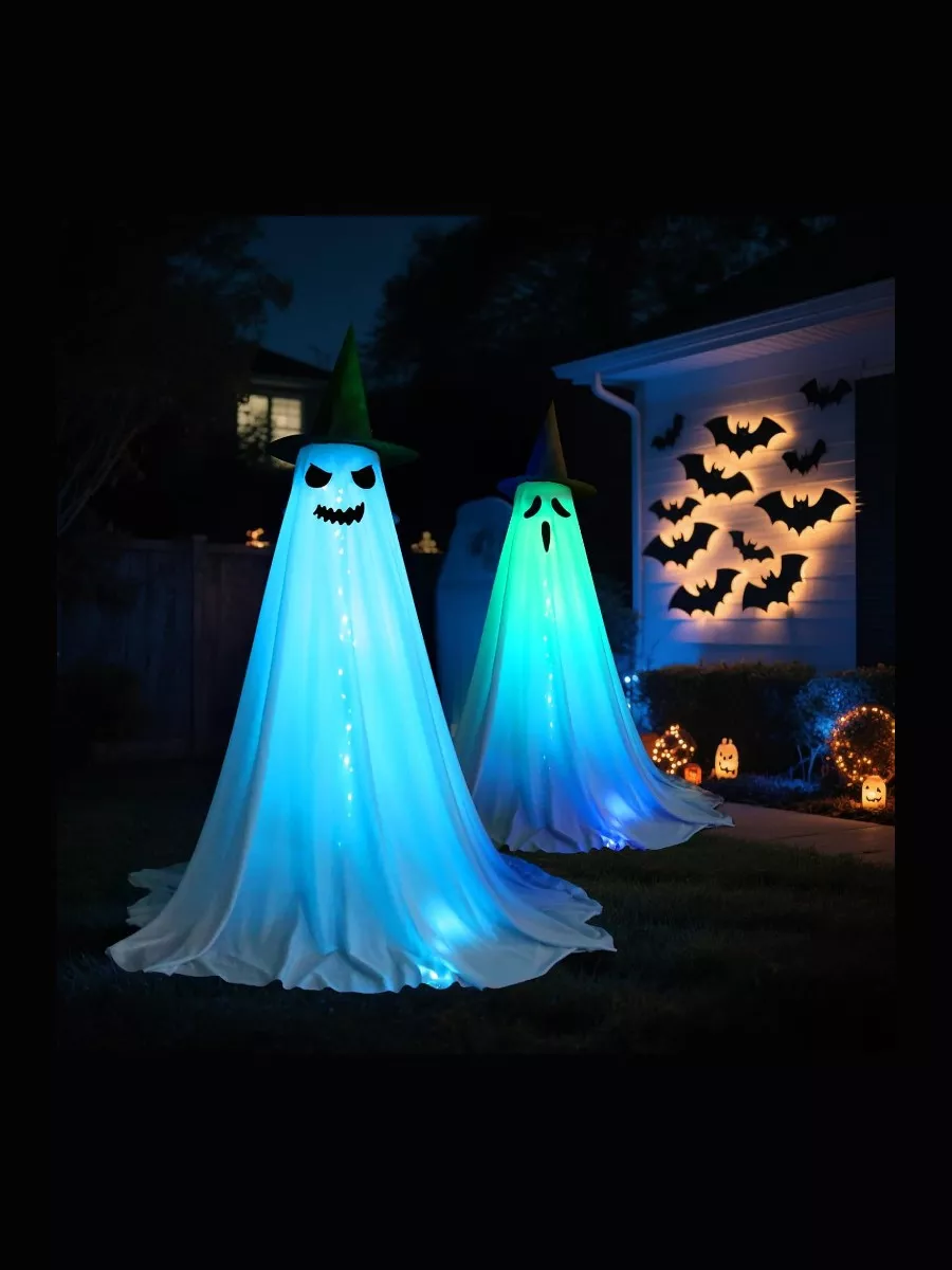 VZQI Halloween Ghost Decorations with LED Lights 2-Pack