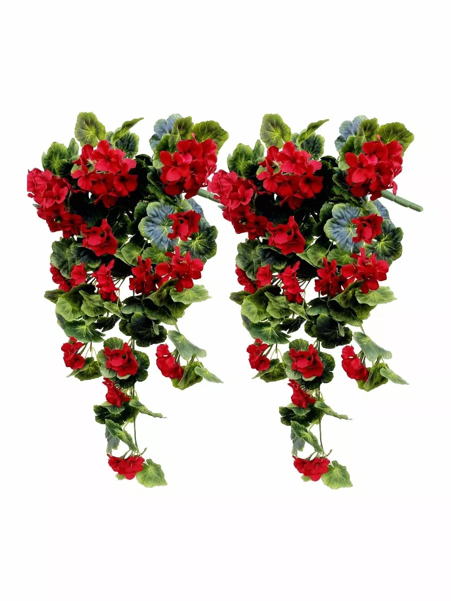 wardbum Artificial Geraniums Hanging Flower Plants (Red - Pack of 2)